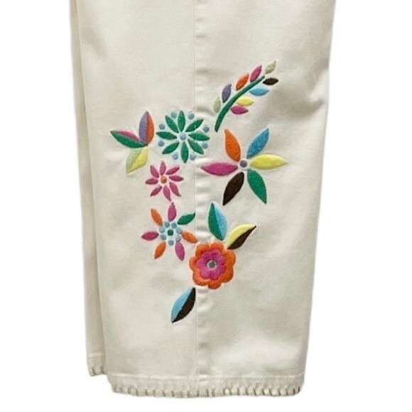Sigrid Olsen Cream Pants Floral Embroidered Cropped Poet Pant Women’s Size 4 - Picture 8 of 15